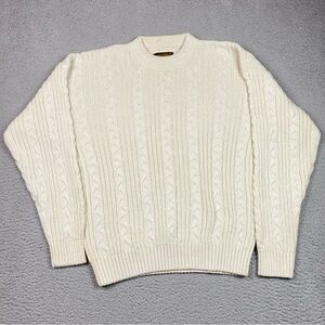 Eddie Bauer Men's Size L Chunky Cable Knit Sweater Cream Fisherman Cotton EUC